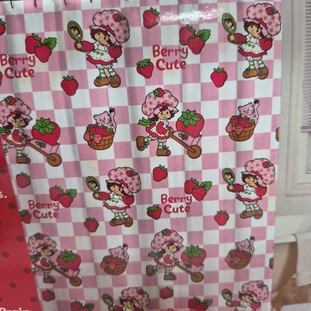 Strawberry Shortcake 13PC Shower Curtain Set Pink 72x72 Fabric With Hooks Bath - Picture 6 of 7